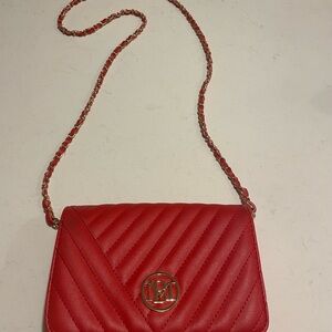 Badgley Mischka Red Purse/Clutch with Gold-Tone Snap and Chain